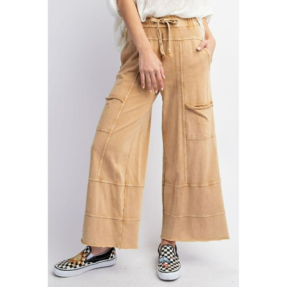 Lazy Days Mineral Washed Wide Leg Pants in Camel